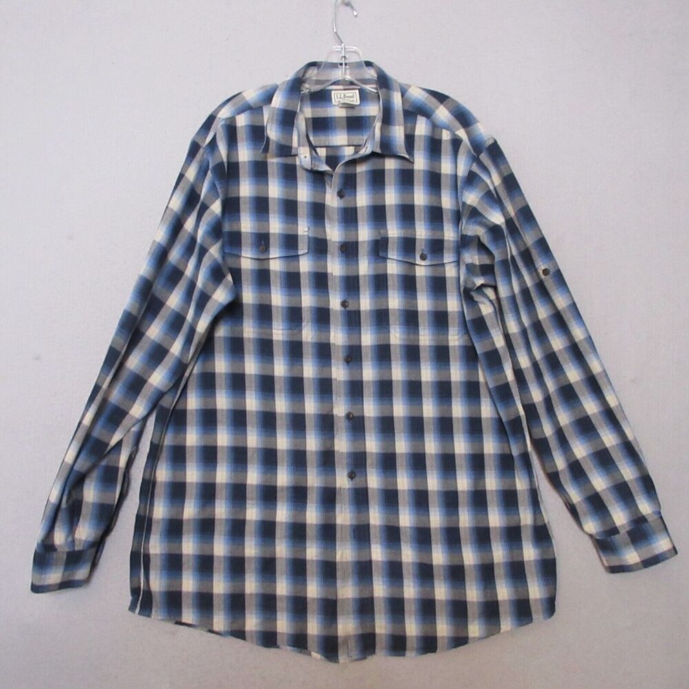LL Bean Shirt Men Large Tall Plaid Camp Hike Outdoor Gorpcore Thermolite Button‎